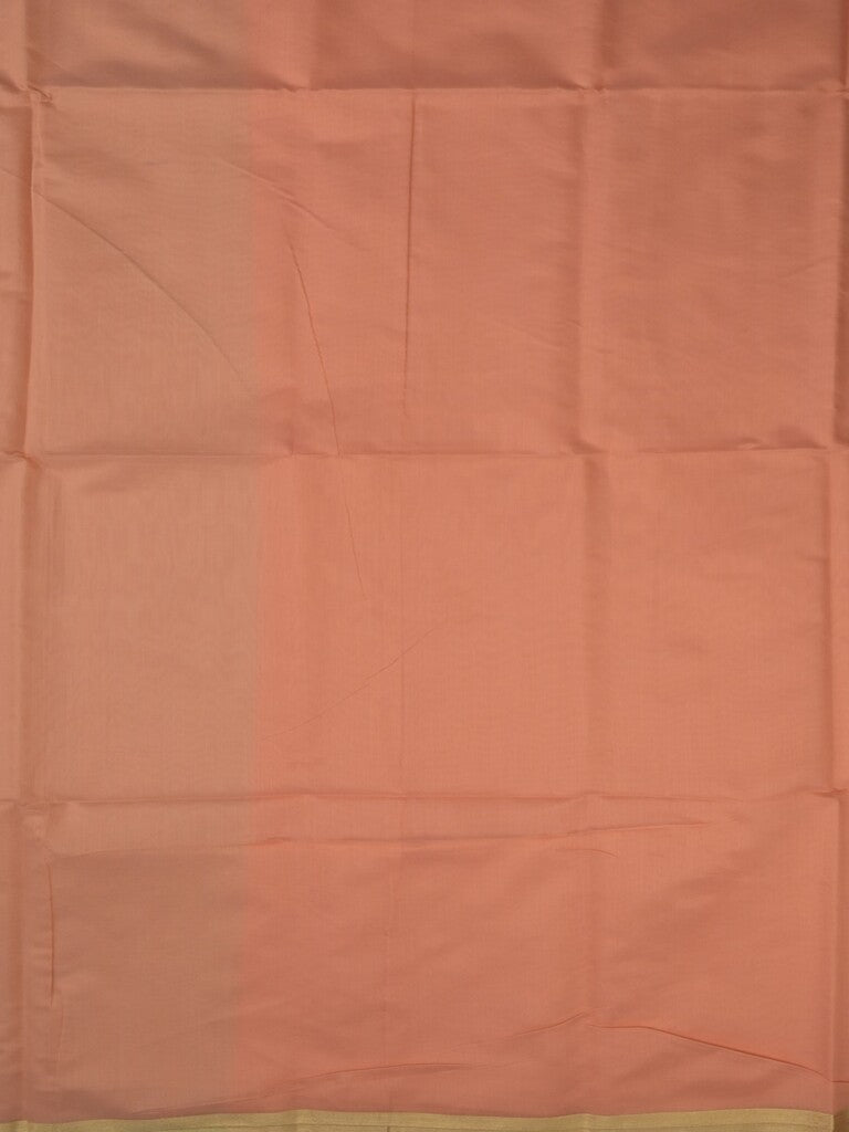 Maheshwari fancy saree peach color allover plain and small kaddi border with contrast plain pallu and attached blouse