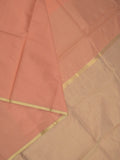 Maheshwari fancy saree peach color allover plain and small kaddi border with contrast plain pallu and attached blouse