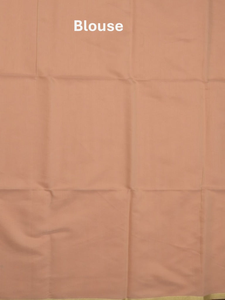 Maheshwari fancy saree peach color allover plain and small kaddi border with contrast plain pallu and attached blouse