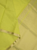 Maheshwari fancy saree light parrot green color allover plain and small kaddi border with self pallu and attached blouse