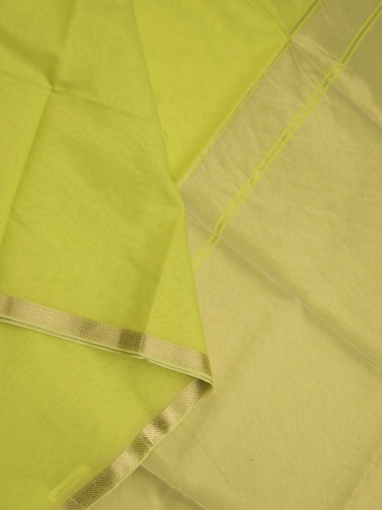 Maheshwari fancy saree light parrot green color allover plain and small kaddi border with self pallu and attached blouse