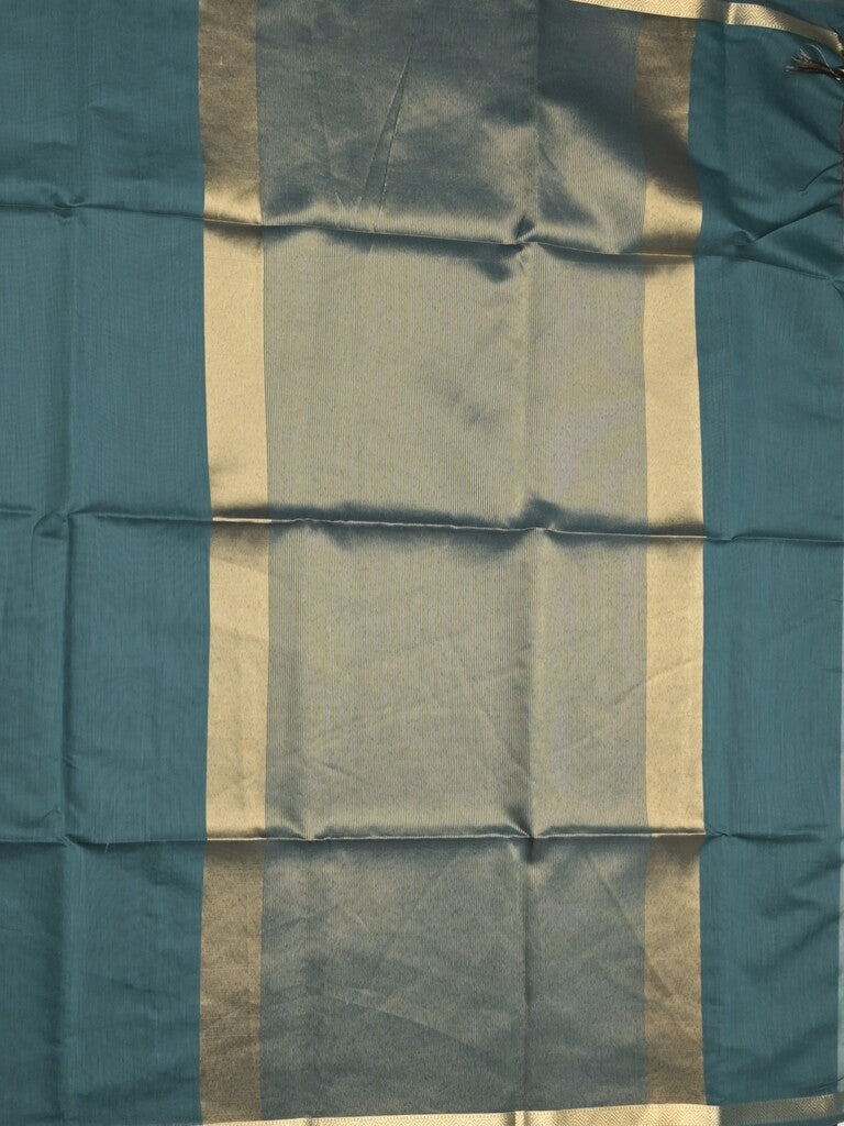 Maheshwari fancy saree cyan blue color allover plain and small kaddi border with self pallu and attached blouse