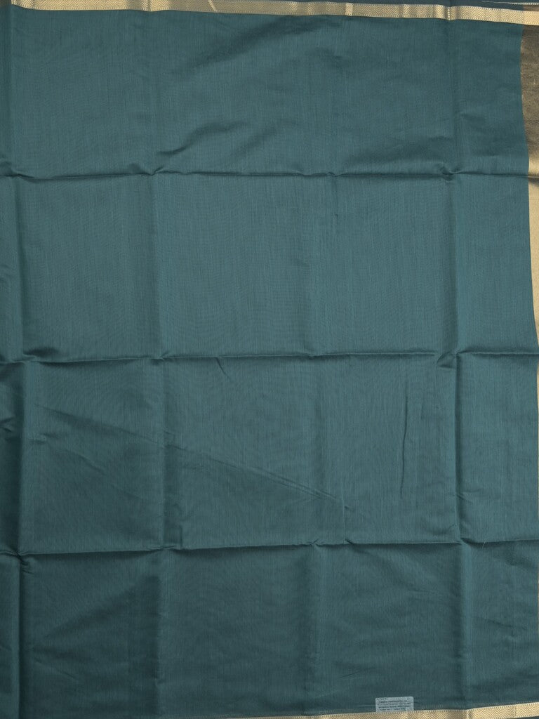 Maheshwari fancy saree cyan blue color allover plain and small kaddi border with self pallu and attached blouse