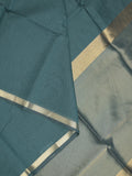 Maheshwari fancy saree cyan blue color allover plain and small kaddi border with self pallu and attached blouse