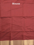Maheshwari fancy saree maroon color allover plain and temple border with stripes pallu and attached blouse