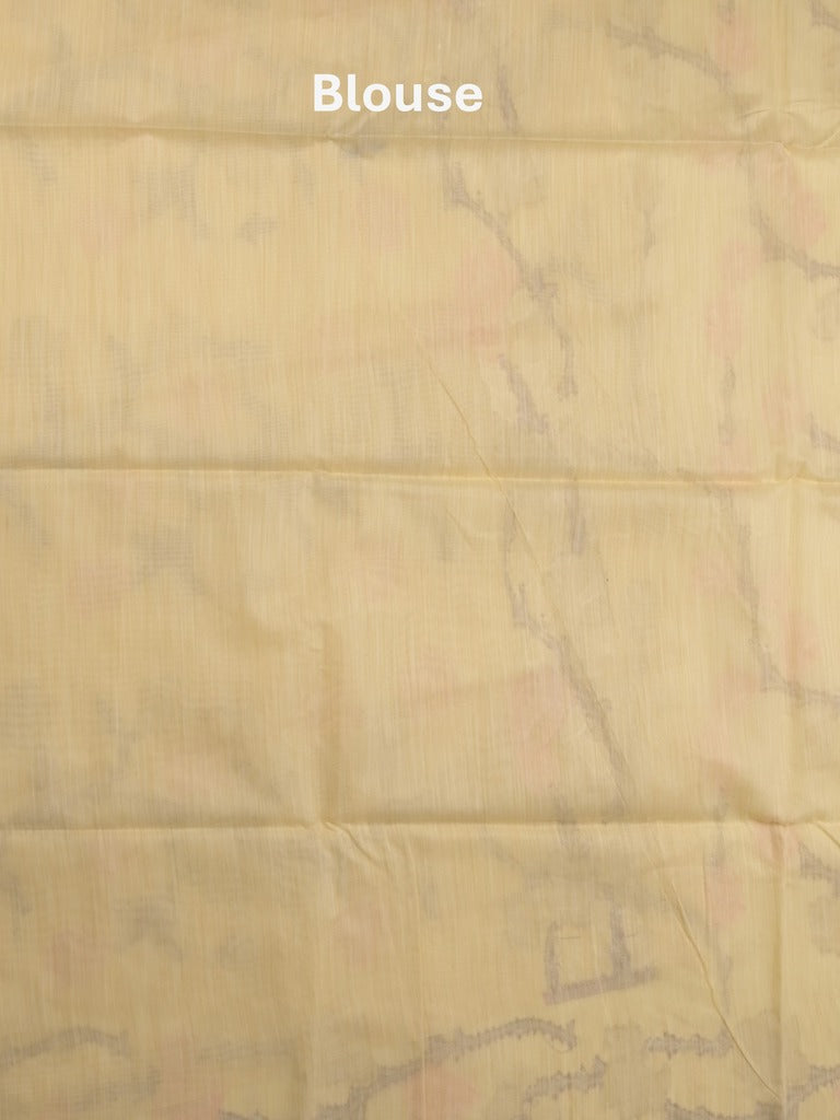 Chanderi fancy saree pastel yellow color allover weaves & weaving pallu and attached plain blouse