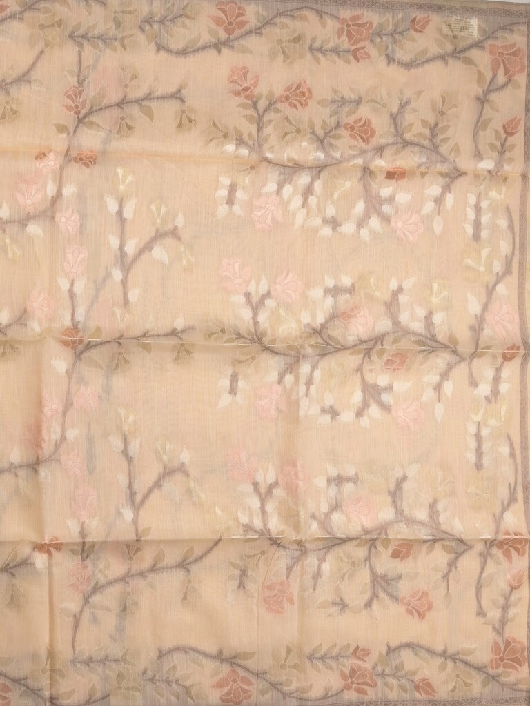 Chanderi fancy saree light peach color allover weaves & weaving pallu and attached plain blouse