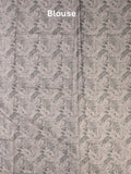 Tussar fancy saree pastel grey color allover prints & small kaddi border with short printed pallu and attached blouse