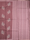 Tussar fancy saree maroon color allover prints & small kaddi border with short printed pallu and attached blouse