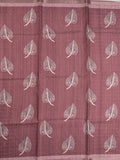 Tussar fancy saree maroon color allover prints & small kaddi border with short printed pallu and attached blouse