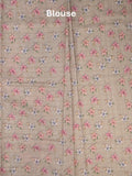 Tussar fancy saree light grey color allover prints & small kaddi border with short printed pallu and attached blouse