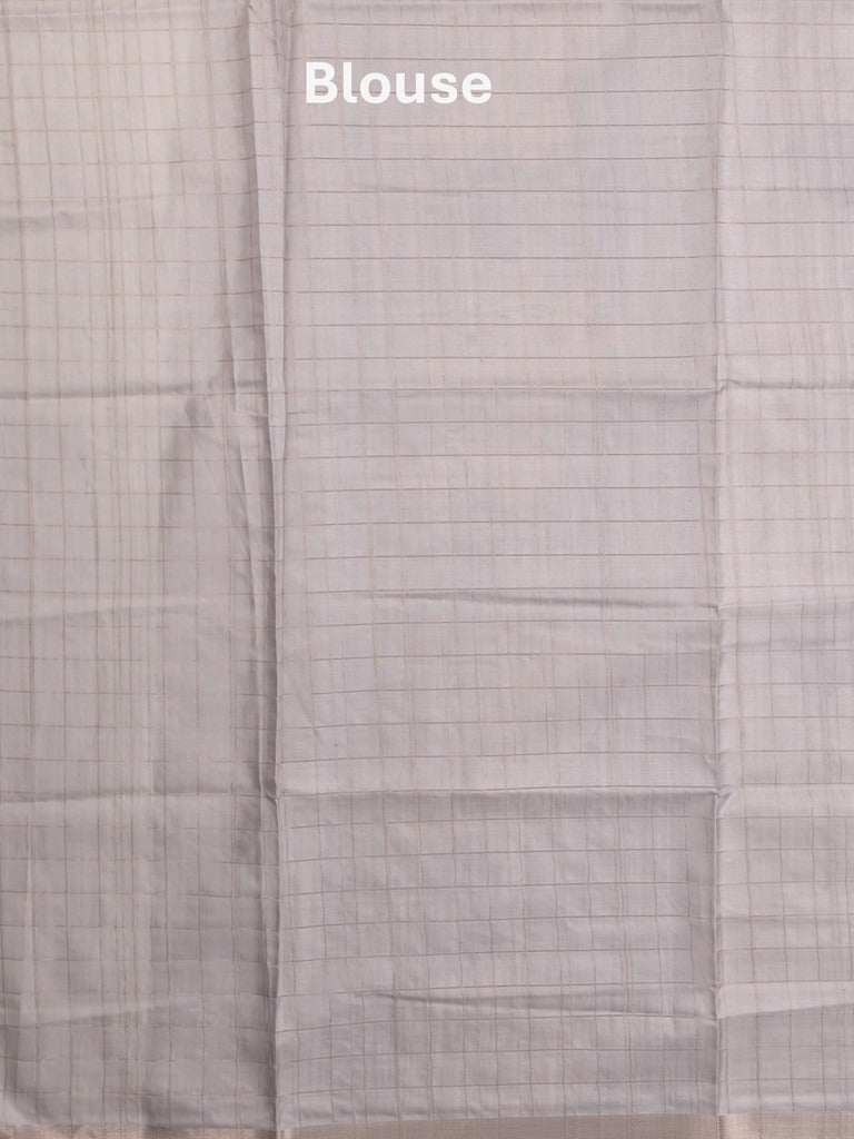 Tussar fancy saree half white color allover prints & small kaddi border with short printed pallu and attached blouse