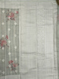 Chanderi fancy saree light greenish grey color allover weaves & zari border with rich pallu and attached blouse