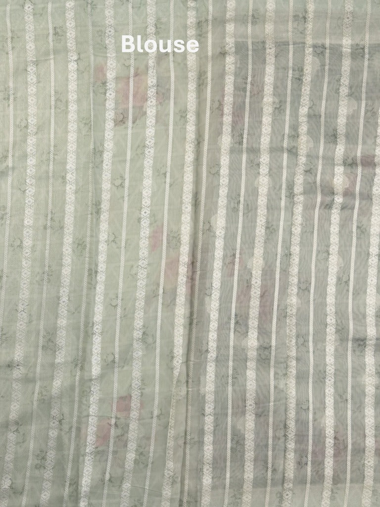 Chanderi fancy saree light greenish grey color allover weaves & zari border with rich pallu and attached blouse