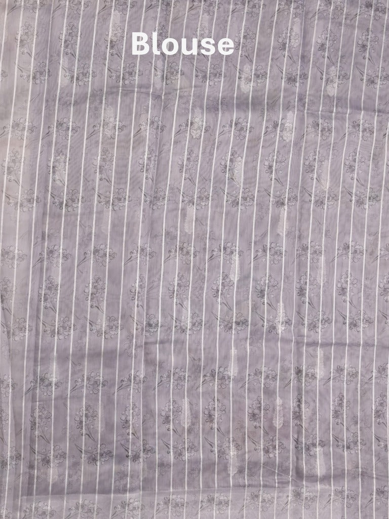 Chanderi fancy saree grey color allover weaves & zari border with rich pallu and attached blouse