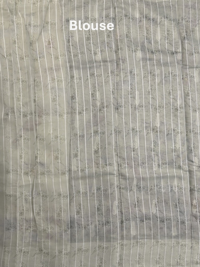 Chanderi fancy saree grey color allover weaves & zari border with rich pallu and attached blouse