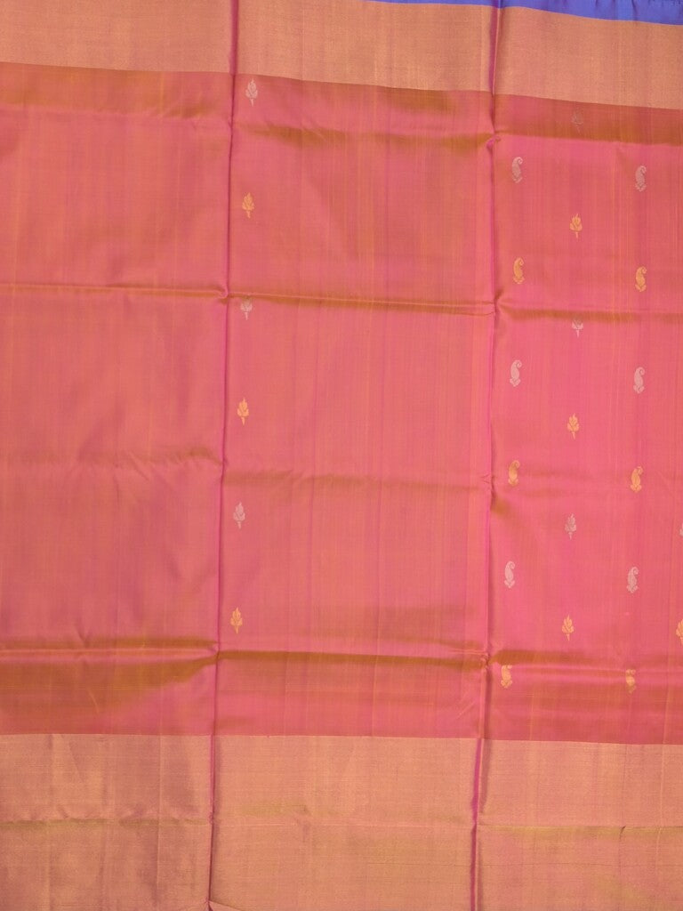 Uppada pattu saree light pink color allover zari motifs & long kaddi border with rich pallu and contrast plain blouse