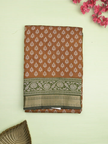 Maheshwari fancy saree mustard yellow color allover prints & zari border with contrast printed pallu and blouse