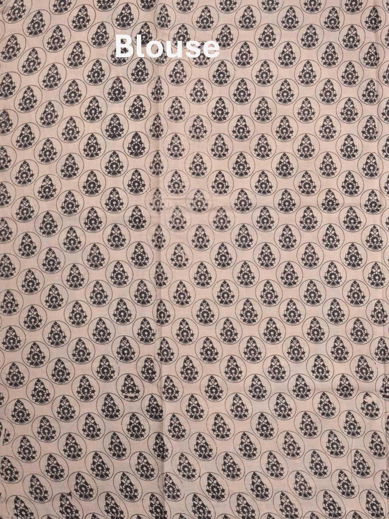 Kalamakari cotton saree golden yellow color allover prints & printed border with printed pallu and contrast blouse