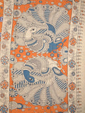 Kalamakari cotton saree orange color allover prints & printed border with printed pallu and contrast blouse