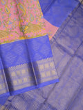 Dola silk fancy saree baby pink and blue color allover prints & zari border with contrast pallu and attached blouse
