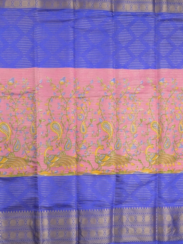 Dola silk fancy saree baby pink and blue color allover prints & zari border with contrast pallu and attached blouse