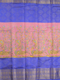 Dola silk fancy saree baby pink and blue color allover prints & zari border with contrast pallu and attached blouse