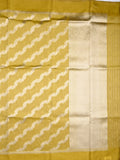 Organza tissue fancy saree golden yellow color allover stripes & small kaddi border with short pallu and attached blouse