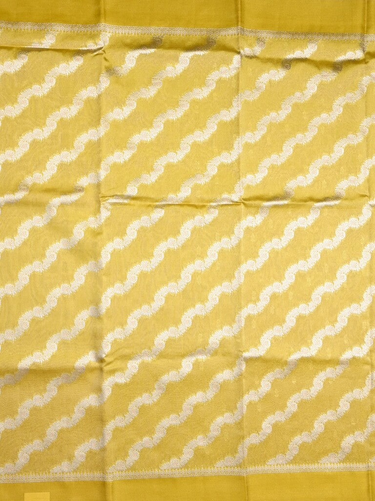 Organza tissue fancy saree golden yellow color allover stripes & small kaddi border with short pallu and attached blouse