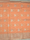 Chanderi kora fancy saree light orange color allover zari motifs & zari embroidery border with zari pallu and plain blouse
