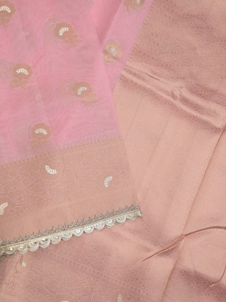 Chanderi kora fancy saree baby pink color allover zari motifs & zari embroidery border with zari pallu and plain blouse