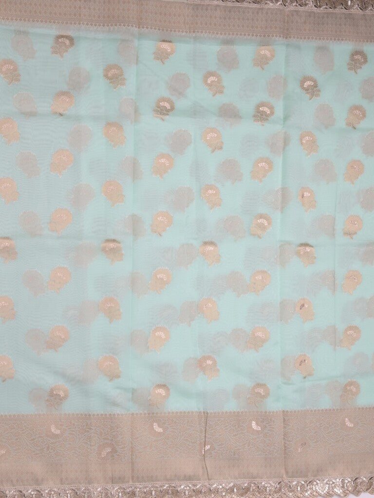 Chanderi kora fancy saree pastel blue color allover zari motifs & zari embroidery border with zari pallu and plain blouse