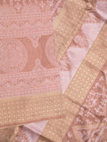 Dupion fancy saree peach color allover prints & zari border with rich pallu and attached plain blouse