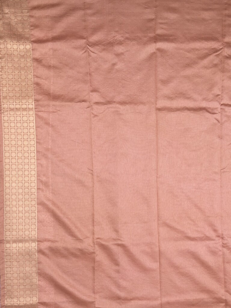 Dupion fancy saree peach color allover prints & zari border with rich pallu and attached plain blouse