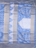 Dupion fancy saree sky blue color allover prints & zari border with rich pallu and attached plain blouse