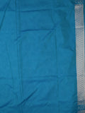 Raw mango fancy saree sky blue color allover zari weaves & zari border with zari border and attached plain blouse