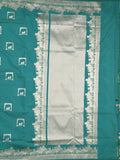Raw mango fancy saree peacock blue color allover zari weaves & zari border with zari border and attached blouse