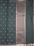 Chanderi fancy saree dark green color allover zari motifs & small zari border with zari pallu and plain blouse