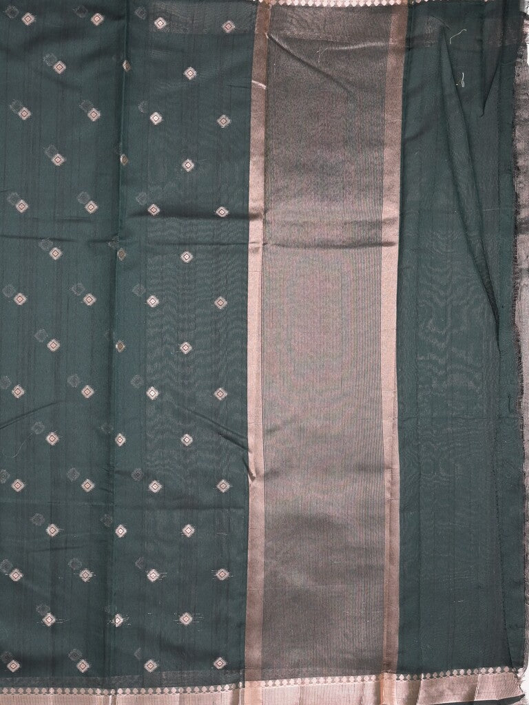 Chanderi fancy saree dark green color allover zari motifs & small zari border with zari pallu and plain blouse