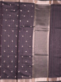 Chanderi fancy saree dark brown color allover zari motifs & small zari border with zari pallu and plain blouse
