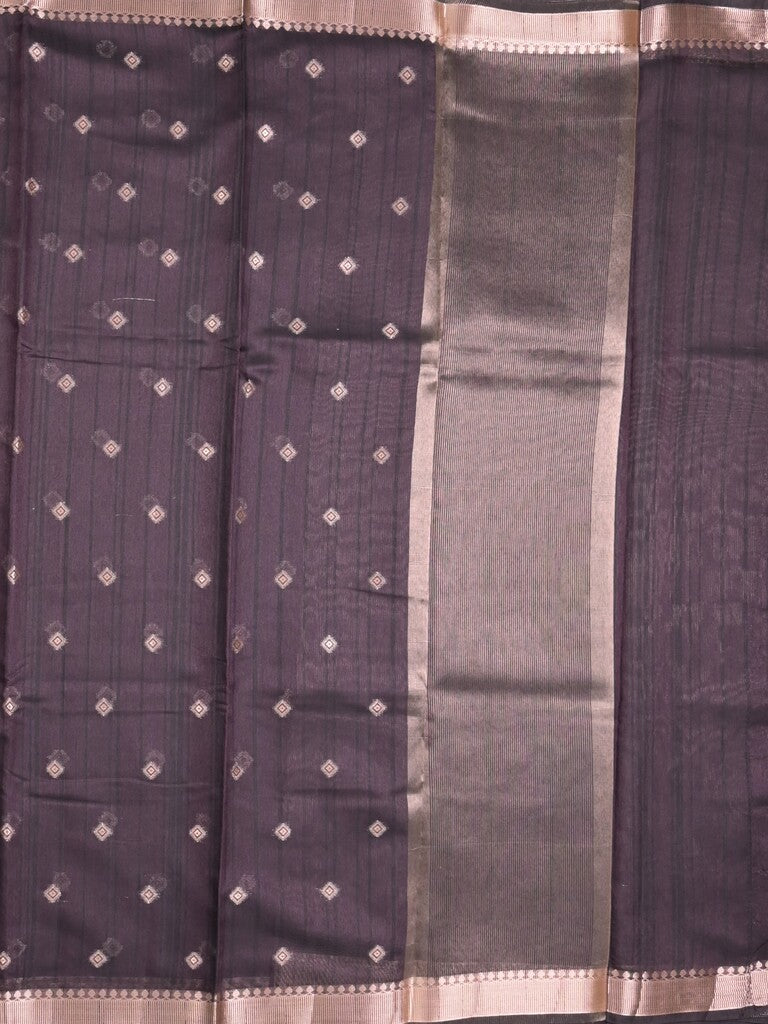 Chanderi fancy saree dark brown color allover zari motifs & small zari border with zari pallu and plain blouse