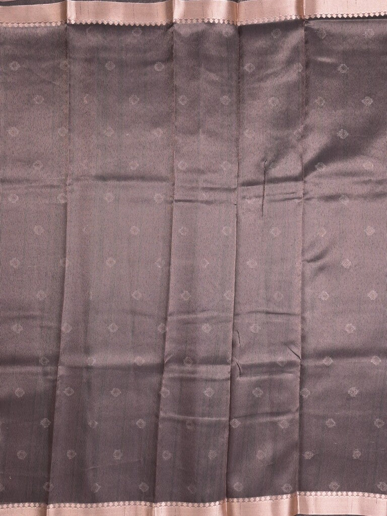 Chanderi fancy saree dark brown color allover zari motifs & small zari border with zari pallu and plain blouse