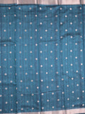Chanderi fancy saree peacock blue color allover zari motifs & small zari border with zari pallu and plain blouse