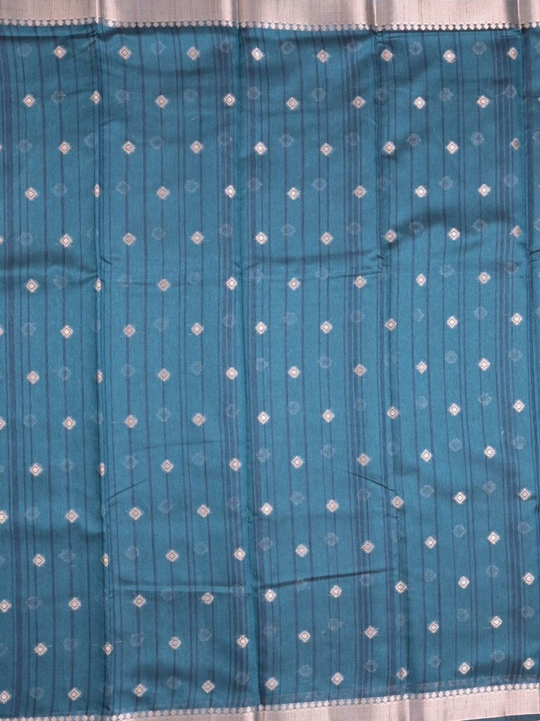 Chanderi fancy saree peacock blue color allover zari motifs & small zari border with zari pallu and plain blouse