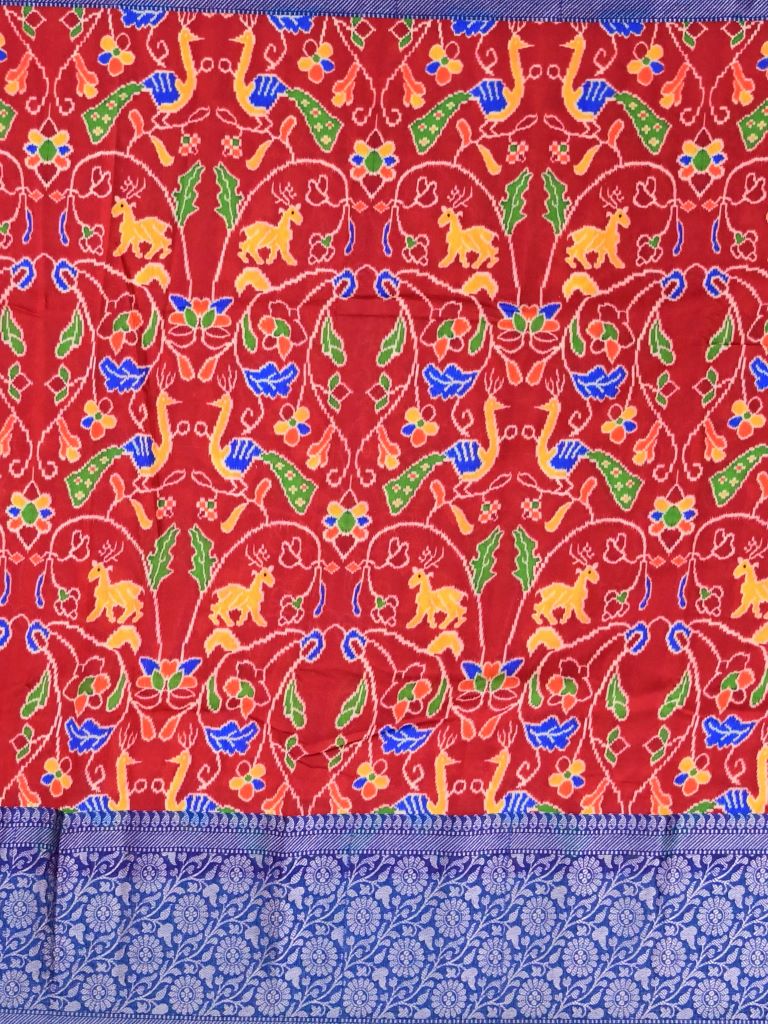Munga fancy saree red color allover prints & zari border with short pallu and printed blouse
