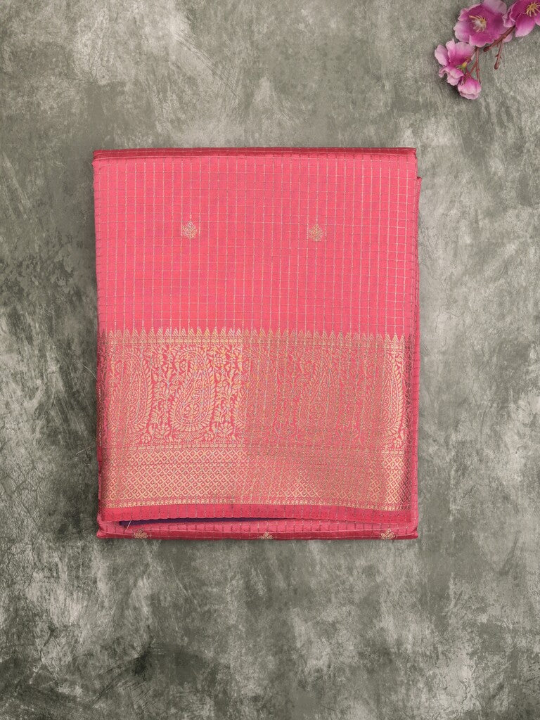 Dupion fancy saree baby pink color allover zari motifs & zari border with zari pallu and contrast blouse