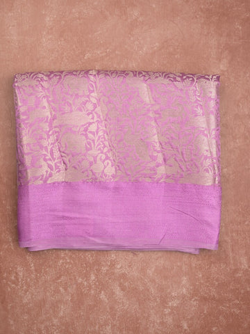 Banaras fancy saree lavender color allover zari weaves & kaddi border with brocade pallu and brocade blouse