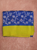 Raw mango fancy saree royal blue color allover zari weaves & kaddi border with brocade pallu and contrast plain blouse