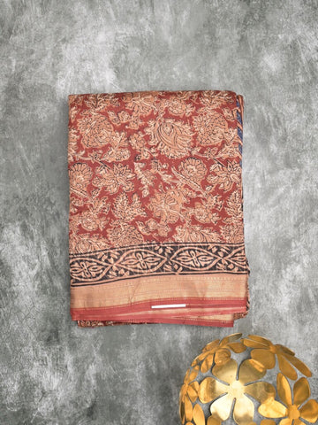 Maheshwari fancy saree red color allover prints & small zari border with printed pallu and printed blouse