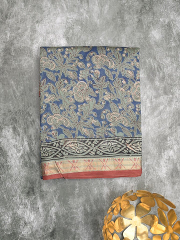 Maheshwari fancy saree blue color allover prints & small zari border with printed pallu and printed blouse